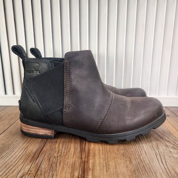 Sorel Emelie Chelsea Boots Womens 6.5 Brown Leather Ankle Waterproof NL3719-205 - Picture 1 of 9
